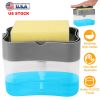 2 In 1Countertop Soap Dispenser w/Sponge Holder Dish Sink Soap Pump Container For Kitchen Bathroom Washroom