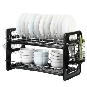 2 Tier Iron Dish Drying Rack Drainboard Set with Large Storage Anti-Rust Dish Drainer Shelf Tableware Holder Cup Holder For Kitchen Counter Storage