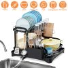 2-Tier Dish Drying Rack for Kitchen Counter Space Saving Rustproof Dish Rack with Drainboard Detachable Kitchen Drainer Organizer Set with Utensil Hol