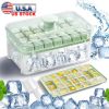 Ice Cube Tray With Lid And Bin Plastic Ice Trays Pop Ice Mold 2 Ice Cube Trays with Scoop Easy Release Stackable Dishwasher Safe Produce 56 Ice Cubes