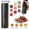 Electric Pepper Grinder USB Rechargeable Pepper Mill Automatic Salt Grinder with 6 Adjustable Coarseness LED Light 110ML/3.72OZ Container One Hand Ope