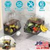 2Pcs Stackable Fruit Baskets For Kitchen Wall Mounted Hanging Basket With Wood Lid 4 Banana Hooks Potato and Onion Storage Bin Kitchen Organizers for