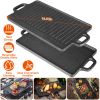1Pack 16.54in Cast Iron Griddle Plate Reversible Grill Pan Double Sided Used w/ Handles for Gas Stove Ceramic Oven Campfire