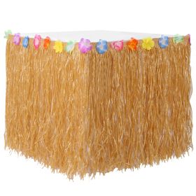 Grass Table Skirt Hawaiian Luau Party Decorations Supplies w/Hibiscus for Buffet BBQ Tiki Bar Beach Birthday Party Use (Option: 3M)